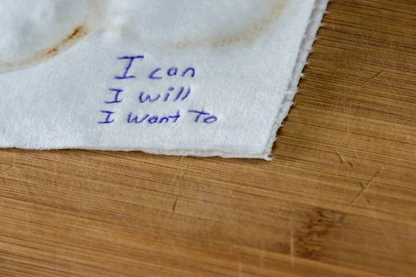 Hand Written Note Coffee Stained Napkin Empowering Message Can Want — Stock Photo, Image