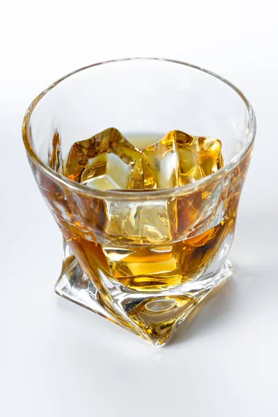 Close Tumbler Glass Straight Kentucky Bourbon Served Rocks Isolated White — Stock Photo, Image