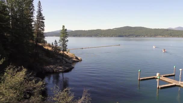 Sen Sommar Sjön Coeur Alene Norra Idaho Med Klart Inbjudande — Stockvideo