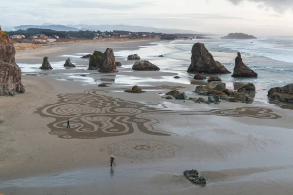 Bandon Sea Oregon Usa March 2020 Last Man Walking Labyrinth — Stock Photo, Image