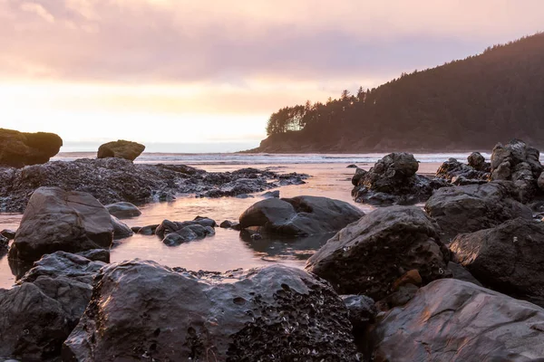 Színes Felhők Tükröződnek Vízen Apálykor Déli Oregon Partjainál Lévő Hunters — Stock Fotó