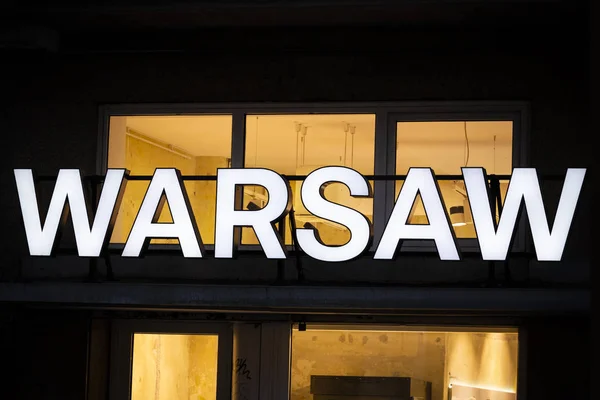 Djärva Warszawa Skylt Byggnad Den Polska Huvudstaden — Stockfoto