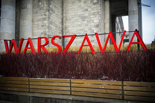 Warsaw Neon Sign Centre Polish Capital — Stock Photo, Image
