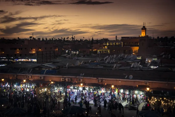 Praça Mercado Jemaa Fnaa Marraquexe Entardecer — Fotografia de Stock