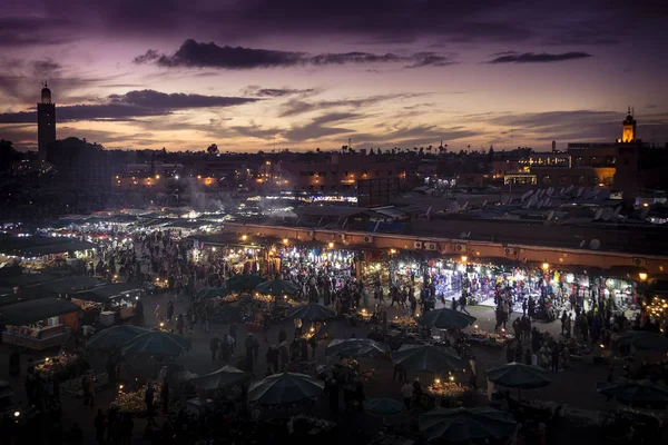 Market square in Marrakesh in Morocco at sundown