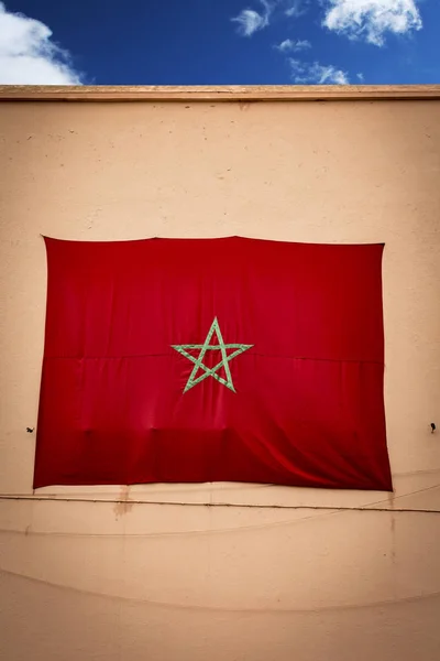 Marocko Flagga Hög Mur Marrakech — Stockfoto