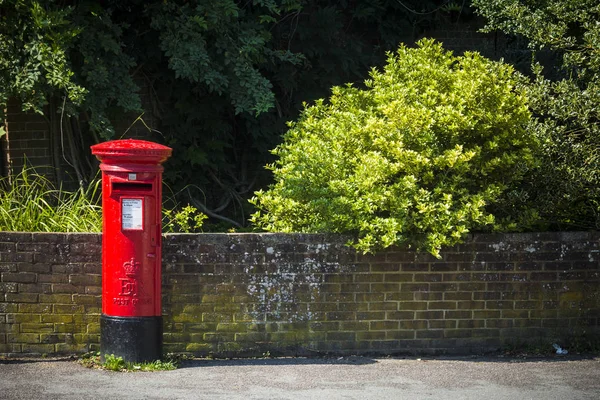 British Red Postbox Rural Street Sunny Day — Stock Photo, Image