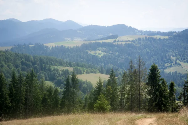 Uitzicht op de prachtige bergketen en de mooie hemel (Karpaten, Oekraïne). — Stockfoto