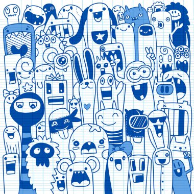 Boyama kitabı için seamless modeli komik canavarlar. Siyah ve beyaz arka plan. Vektör çizim