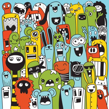 Boyama kitabı için seamless modeli komik canavarlar. Siyah ve beyaz arka plan. Vektör çizim