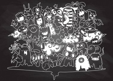Doodle sevimli canavar arka plan, el çizimi Doodle vektör çizim