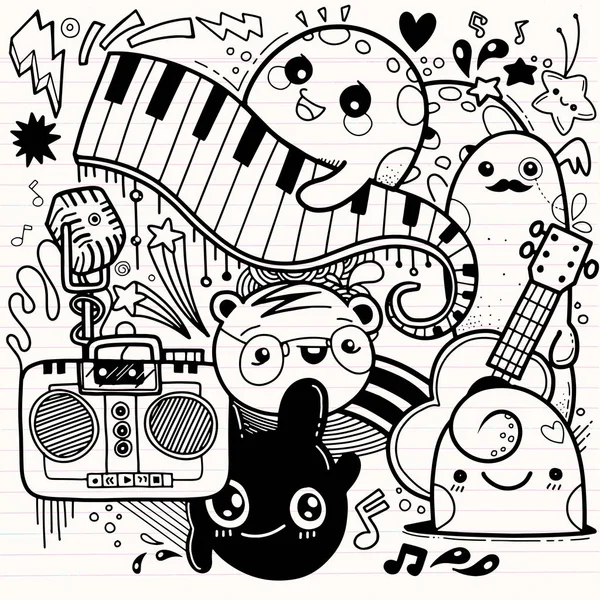 Dessin Main Doodle Vector Illustration Gens Drôles Fête Conception Plate — Image vectorielle