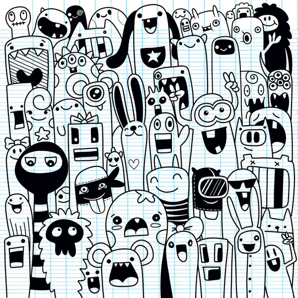 Boyama kitabı için seamless modeli komik canavarlar. Siyah ve beyaz arka plan. Vektör çizim