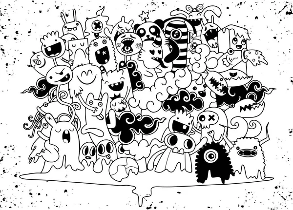 Vektor Illustration Des Doodle Niedlichen Monster Hintergrund Hand Zeichnung Doodle — Stockvektor