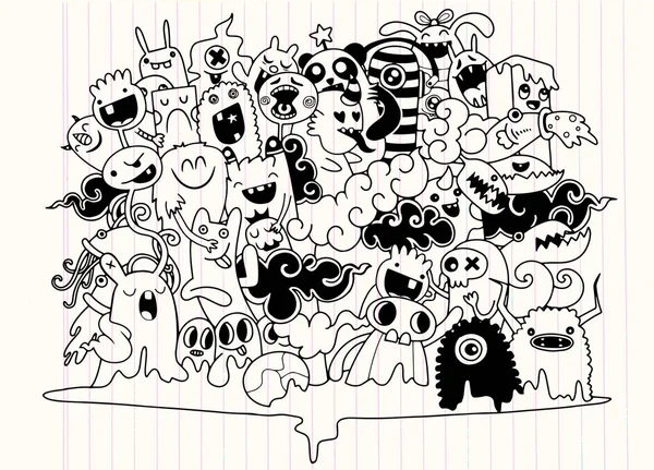 Ilustração Vetorial Doodle Bonito Monstro Fundo Desenho Mão Doodle — Vetor de Stock