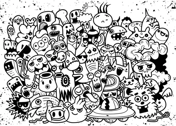 Funny Monsters Pattern Coloring Book Black White Background Vector Illustration — Stock Vector