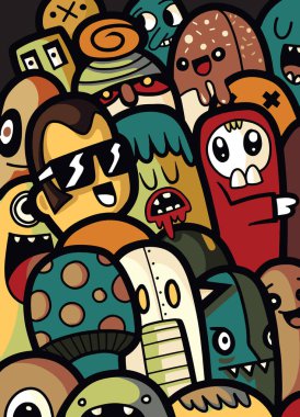 Canavarlar ve sevimli uzaylı dost, güzel, şirin çizilmiş canavarlar koleksiyonu vektör Eps 10 illüstrasyon vektör çizim.