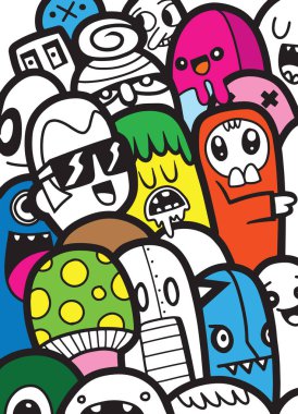 Canavarlar ve sevimli uzaylı dost, güzel, şirin çizilmiş canavarlar koleksiyonu vektör Eps 10 illüstrasyon vektör çizim.