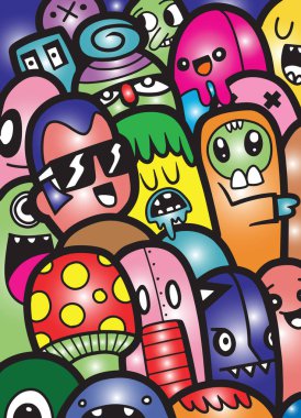 Canavarlar ve sevimli uzaylı dost, güzel, şirin çizilmiş canavarlar koleksiyonu vektör Eps 10 illüstrasyon vektör çizim.