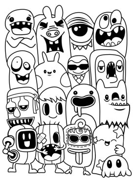 Canavarlar ve sevimli uzaylı dost, güzel, şirin çizilmiş canavarlar koleksiyonu vektör Eps 10 illüstrasyon vektör çizim.