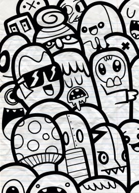 Canavarlar ve sevimli uzaylı dost, güzel, şirin çizilmiş canavarlar koleksiyonu vektör Eps 10 illüstrasyon vektör çizim.