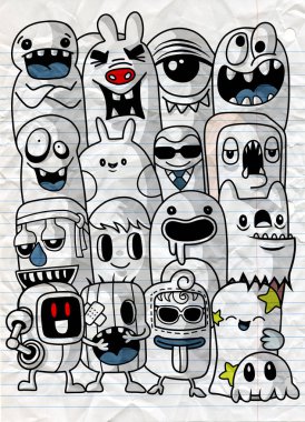 Canavarlar ve sevimli uzaylı dost, güzel, şirin çizilmiş canavarlar koleksiyonu vektör Eps 10 illüstrasyon vektör çizim.