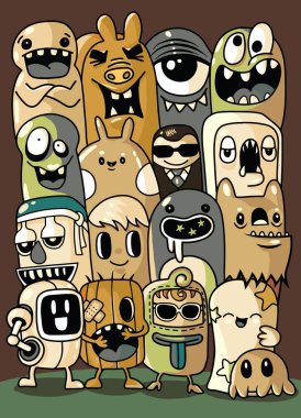 Canavarlar ve sevimli uzaylı dost, güzel, şirin çizilmiş canavarlar koleksiyonu vektör Eps 10 illüstrasyon vektör çizim.