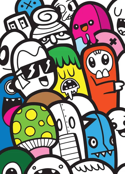 Canavarlar ve sevimli uzaylı dost, güzel, şirin çizilmiş canavarlar koleksiyonu vektör Eps 10 illüstrasyon vektör çizim.