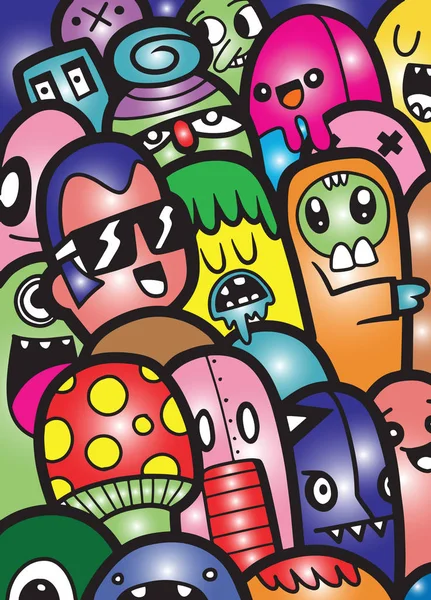 Canavarlar ve sevimli uzaylı dost, güzel, şirin çizilmiş canavarlar koleksiyonu vektör Eps 10 illüstrasyon vektör çizim.