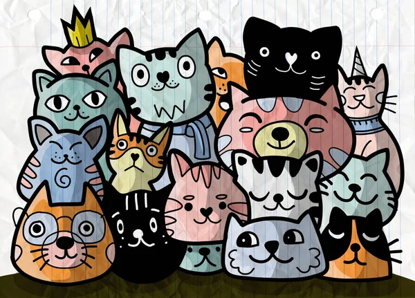 Doodle Ομάδα Γάτες Διάφορα Είδη Των Γατών Εικονογράφηση Διάνυσμα — Διανυσματικό Αρχείο