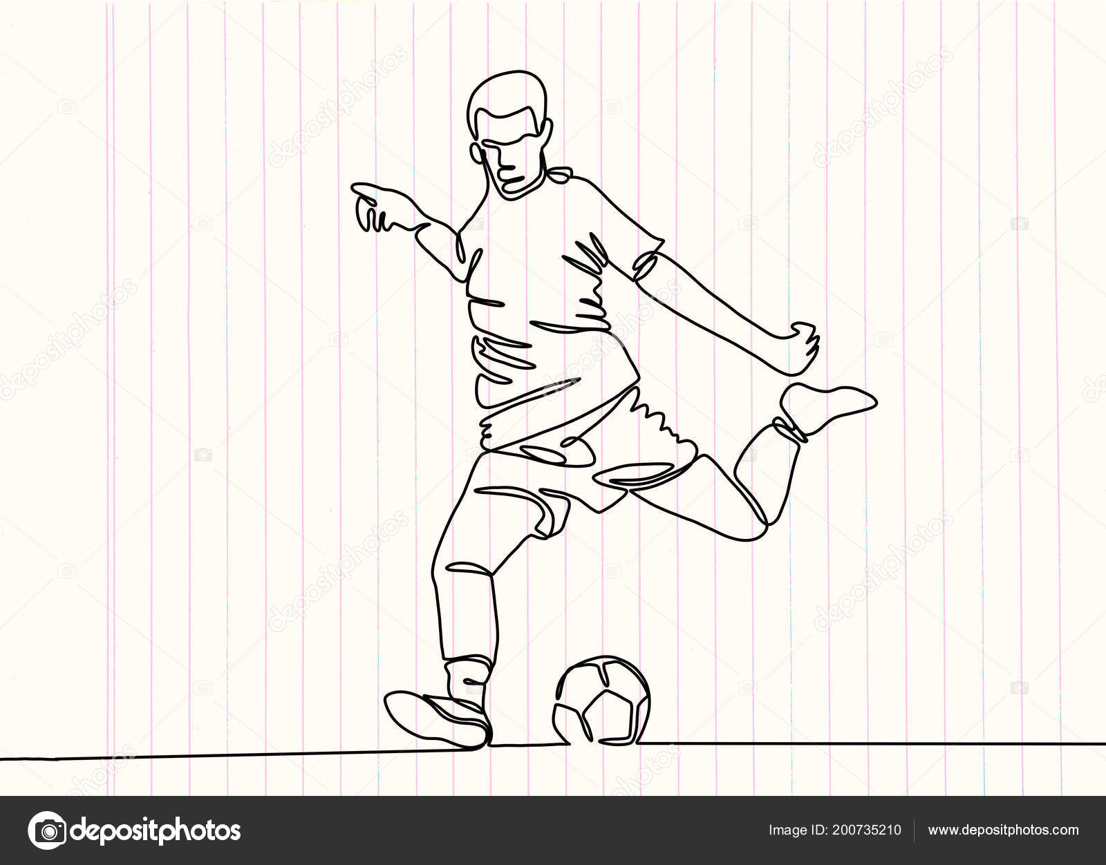 Um Desenho De Linha Contínua De Jovem Atacante De Futebol
