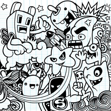 Canavarlar ve sevimli uzaylı dost, güzel, şirin çizilmiş canavarlar koleksiyonu vektör Eps 10 illüstrasyon vektör çizim.