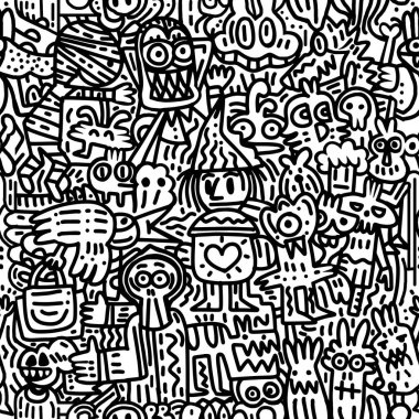 Cadılar Bayramı. Doodle ve karikatür tarzı elemanları seamless modeli.