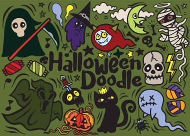 Cadılar Bayramı afiş tasarımı vektör vampir cadı anne kurt adam hayalet reaper karakteri ile ayarla