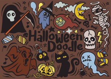 Cadılar Bayramı afiş tasarımı vektör vampir cadı anne kurt adam hayalet reaper karakteri ile ayarla