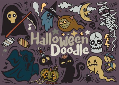 Cadılar Bayramı afiş tasarımı vektör vampir cadı anne kurt adam hayalet reaper karakteri ile ayarla