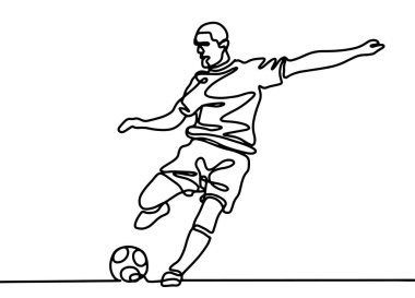 Sürekli çizgi çizme. Resimde gösterilmektedir bir futbol topu kicks oyuncu. Futbol. Vektör çizim