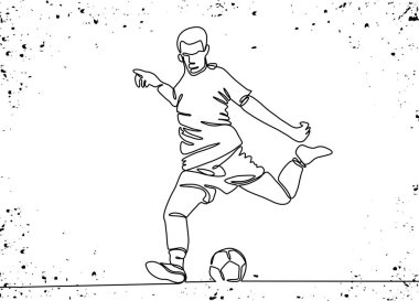 Sürekli çizgi çizme. Resimde gösterilmektedir bir futbol topu kicks oyuncu. Futbol. Vektör çizim