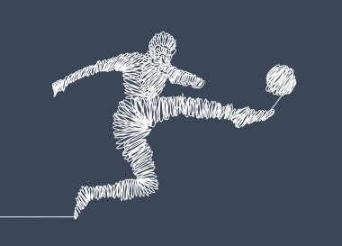 Sürekli çizgi çizme. Resimde gösterilmektedir bir futbol topu kicks oyuncu. Futbol. Vektör çizim