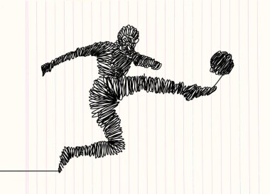 Sürekli çizgi çizme. Resimde gösterilmektedir bir futbol topu kicks oyuncu. Futbol. Vektör çizim