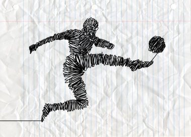 Sürekli çizgi çizme. Resimde gösterilmektedir bir futbol topu kicks oyuncu. Futbol. Vektör çizim