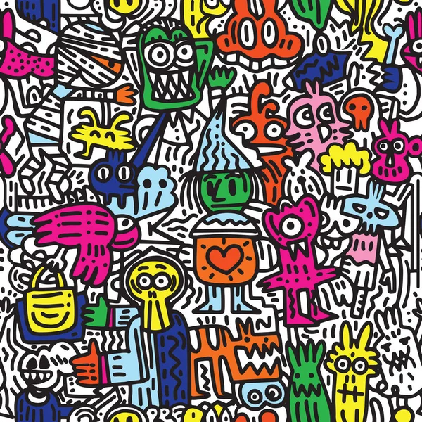 Cadılar Bayramı. Doodle ve karikatür tarzı elemanları seamless modeli.