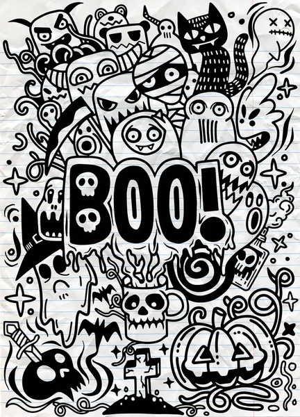 Vector Dibujado Mano Doodle Conjunto Dibujos Animados Objetos Símbolos Sobre — Vector de stock