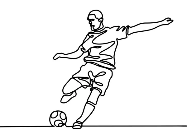 Desenho Linha Contínua Ilustração Mostra Que Jogador Futebol Chuta Bola —  Vetores de Stock