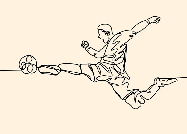 Dessin Continu Illustration Montre Footballeur Donner Coup Pied Ballon Foot — Image vectorielle