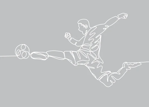 Dibujo Continuo Línea Ilustración Muestra Que Jugador Fútbol Patea Pelota — Vector de stock