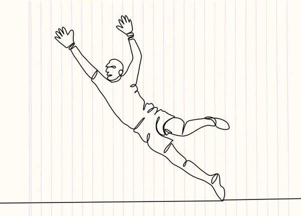 Dibujo Continuo Línea Ilustración Muestra Fútbol Portero Saltando Para Atrapar — Vector de stock