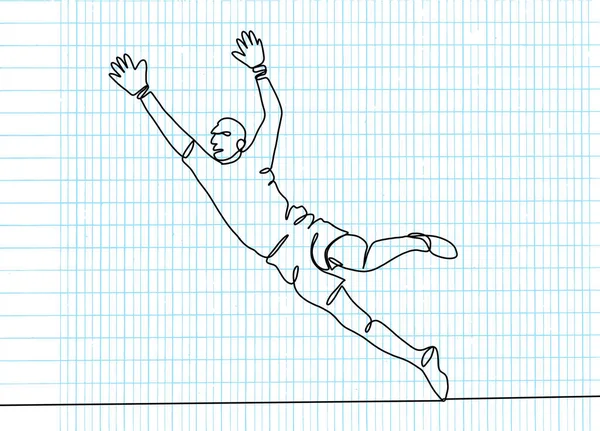 Disegno Continuo Linee Illustrazione Mostra Calcio Portiere Che Salta Prendere — Vettoriale Stock