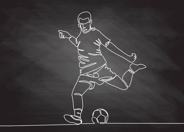 Ciągłego Rysowania Linii Ilustracja Pokazuje Piłki Nożnej Gracz Kopie Piłkę — Wektor stockowy