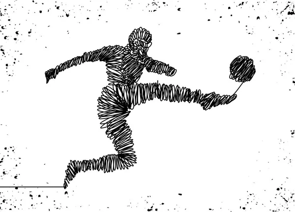 Ciągłego Rysowania Linii Ilustracja Pokazuje Piłki Nożnej Gracz Kopie Piłkę — Wektor stockowy